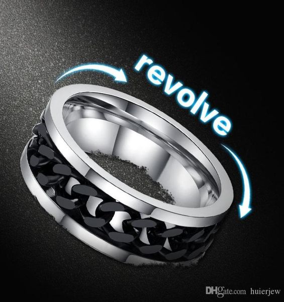 

spinner rings for men black chain jewelry punk titanium steel metal brand finger anel mens rings3376190, Silver