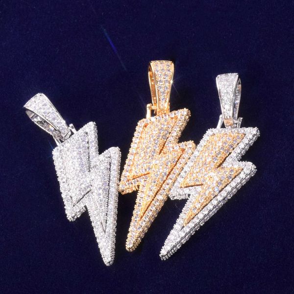

pendant necklaces lightning shape necklace bling cubic zircon men's hip hop rock jewelry 230621, Silver