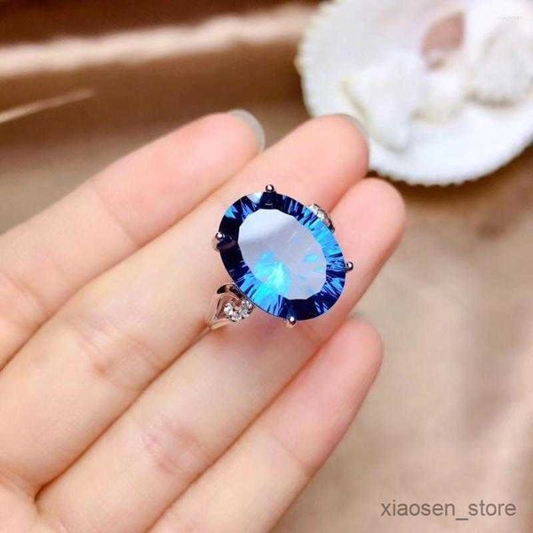 

wedding rings rings rings big 16mm natural blue gemstone trendy ring for women real 925 sterling fine jewelry birthstone gift r230626, Slivery;golden