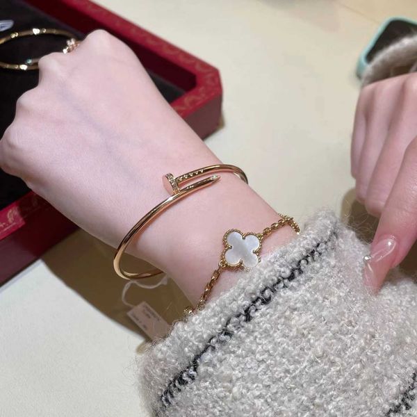 

high version five flowered four-leaf clover medium bracelet thick and thin version nail bracelet women 18k rose gold men au750 lovers bracel, Black
