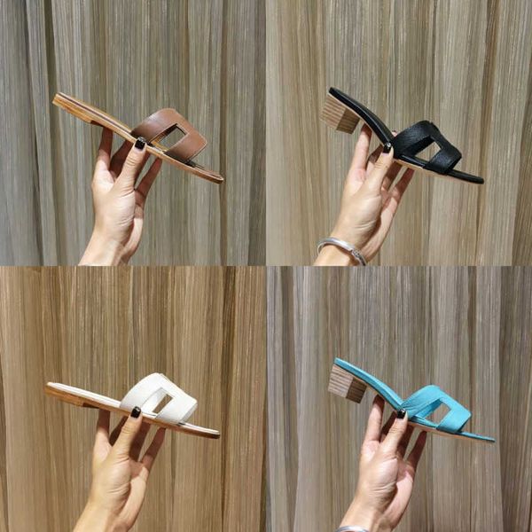 

fashion oran sandal designer women flat slippers high heels summer leather slides beach shoes flip flops with box no278, Black