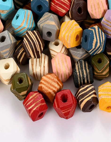 

12mm mixed stripe octagon wood bead geometric polygon loose spacer beads for jewelry making diy necklace bracelets2659121, Black