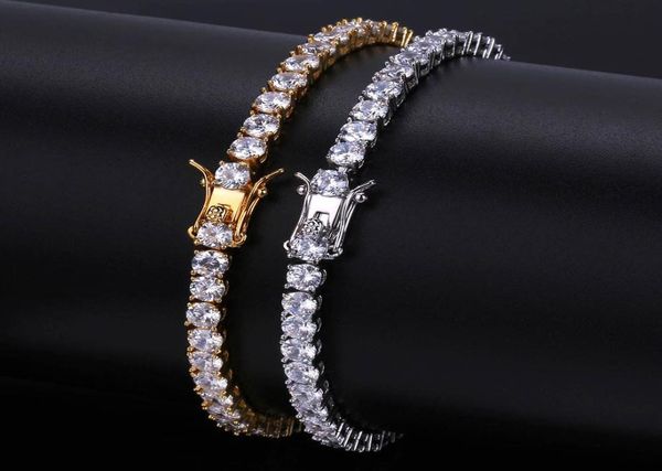 

3456mm 78inch men iced out cut tennis bracelet triple lock hiphop 1 row luxary cz bracelets3388189, Golden;silver