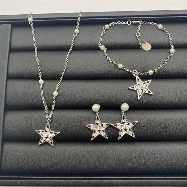 

miu five pointed star diamond pearl temperament goddess miao family star earrings personality fashion sweet bracelet necklace female, Golden;silver