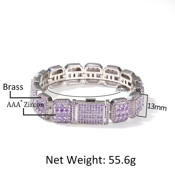

bangle the bling king 13mm width paved bling pink square baguettecz stone iced out zirconua link chain bracelet hiphop jewelry for gift, Black