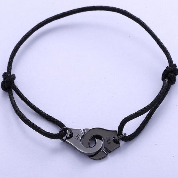 

925 sterling silver black rope menottes handcuffs bracelet for women ps10164862890