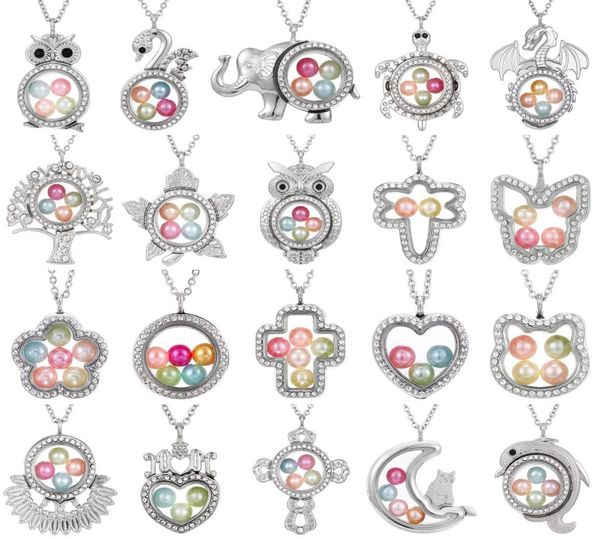 

300 styles silver diameter 8mm beads pearl cage magnetic closed glass floating locket rhinestone pendant necklace with stainless s6732264