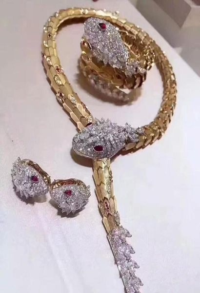 

fashion brand jewelry cubic zirconia red cz necklace jewelry set aaa zircon earrings three layer bangle bracelet ring5820585, Black