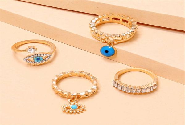 

2021 designers fashion ring 4pcsset gold color evil eye rings for women vintage boho crystal knuckle ring set female party jewelr1180304, Golden;silver