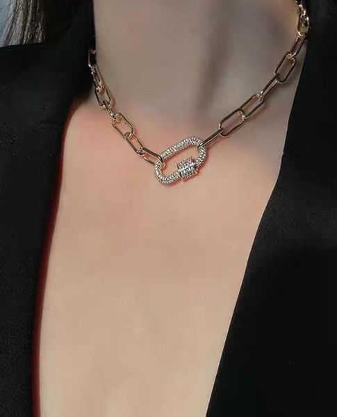 

chains lovoacc fashion full rhinestone paperclip pendant necklace for women gold color chunky linked chain chokers necklaces jewel1160018, Silver