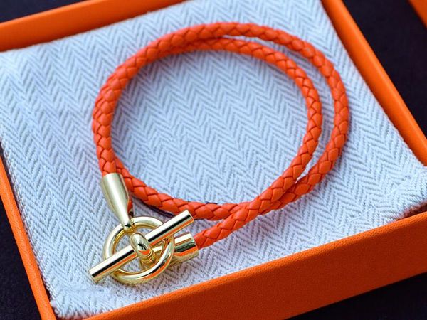 

5a charm bracelets hm genuine leather long strap bracelet in orange for women with dust bag box size 16-21 fendave, Golden;silver