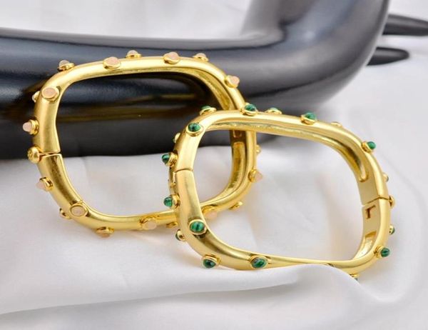 

malachite rose quartz real 18k gold plated brand square bracelets bangle cuff letter fashion new for women for girl3761980, White