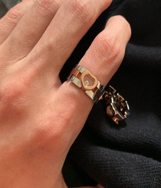 

fashion ring brand pure 925 sterling silver jewelry women men crush party lozenge happy heart diamond chain rose gold geometric ri3815591, Golden;silver