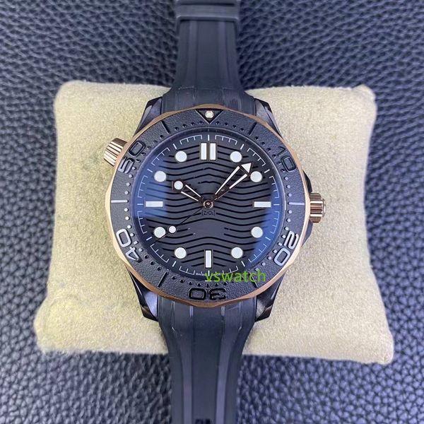 

vsf watch 8806 mechanical movement intermediate rose gold ceramic case natural rubber belt sapphire crystal glass noctilucent waterproof, Slivery;golden