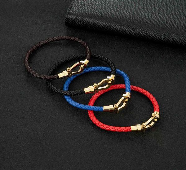 

steel titanium bracelet four color braided horseshoe buckle gold plated bracelet stainless steel ushaped for lovers5676417, Silver