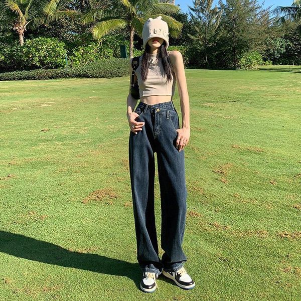 

jeans women's new jeans women high waist loose straight tube thin net red irregular wide leg mops alternative fashion, Blue