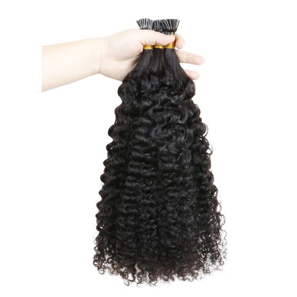 

wholesale kinky curl stick hair extension keratin prebonded i tip hair extension natural 100g/set 12-30 inch deep wave deep curl water wave, Black