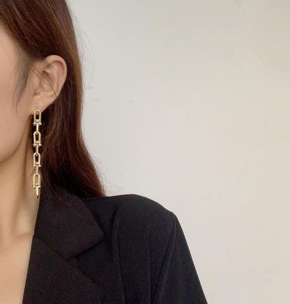 

2020 hiphop metal link chain long earrings for women punk jewelry vintage stud earring female tassel brincos rock party bijoux3504963, Golden;silver