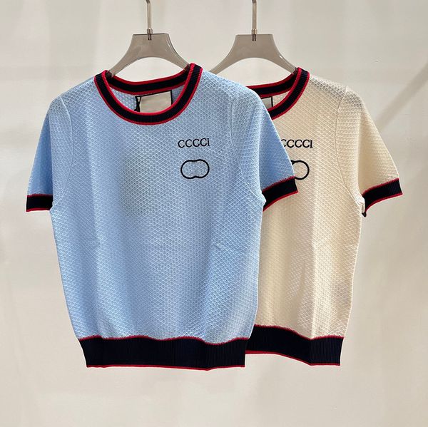 

woman knits womens t-shirt summer casual knitted tees designer shirt fashion short sleeve classic letters striped tee 23ss, White