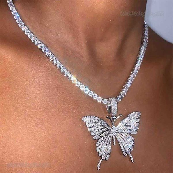 

new butterfly pendant 925 silver necklace for men and women hip hop fashion accessories shining street personality full diamond necklace