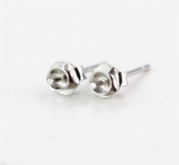 

sterling silver 925 plated white gold stud earrings semi mount for 69mm round bead or pearl fine jewelry setting women girl gift3656870, Golden;silver