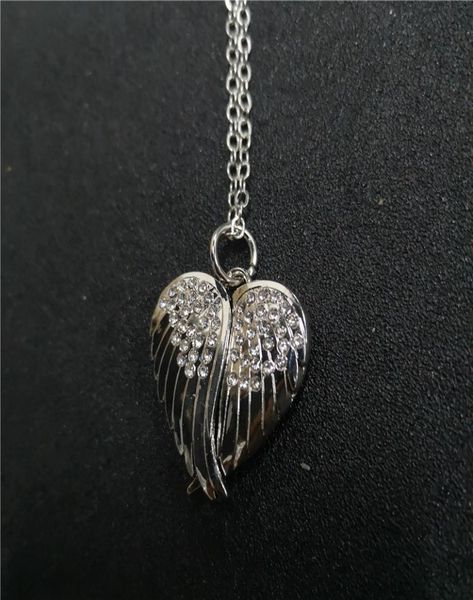 

sublimation blank wings locket po necklaces pendants with zircon fashion transfer printing jewelry consumables3334438, Silver