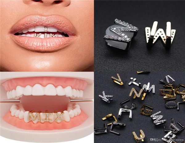

gold white gold iced out az custom letter grillz full diamond teeth diy grills bottom tooth cap hip hop dental mouth teeth brac7884925, Black