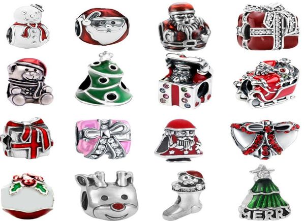 

christmas gift mix design 20pcs european silver tree santa snowman present bead charms fit style bracelet mix0057692279, Black