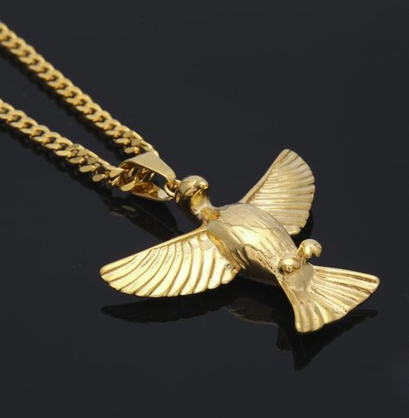 

vintage stainless steel eagle pendant necklace men hip hop bird animal pendants punk charm jewelry cuban chain hiphop8381135, Silver