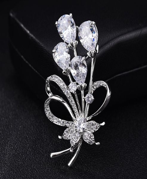 

luxury simple women039s sparkling rhinestone cz bouquet brooch wedding platinum plated party jewelry gifts8772398, Gray