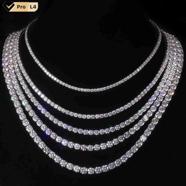 

rinntin s925 with vvs moissanite good quality factory price hip hop jewelry icedout tennis chain vvs moissanite tennis chain, Silver