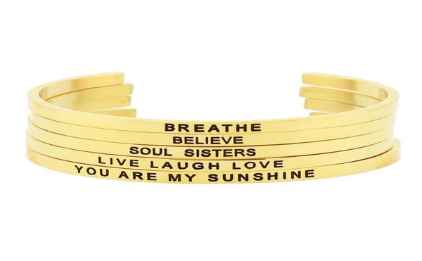 

2017 new arrival 316l stainless steel engraved positive inspirational quote cuff bracelet women039s jewelry gold mantra bangle1597132, Black