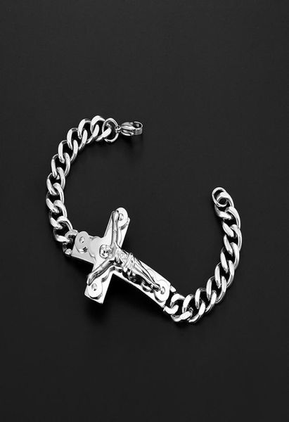 

silver color jesus cross men039s stainless steel bracelet male health bracelets wrist bracelets for men fashion je3171350, Black