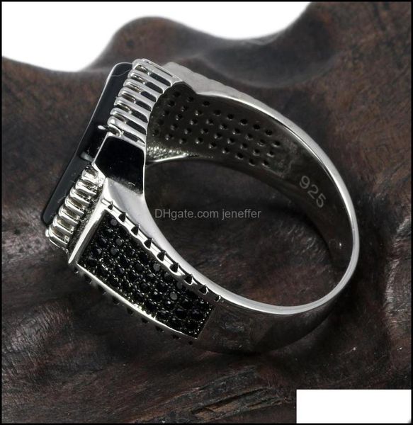 

solitaire ring rings jewelry genuine solid 925 sterling sier turkish for men black with stone square natural onyx vintage male ane6217443, Golden;silver