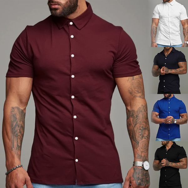 

new summer men's shirt turn-down collar cardigan casual business non-ironing solid color shirt fashion trend holiday t-shirt, White;black