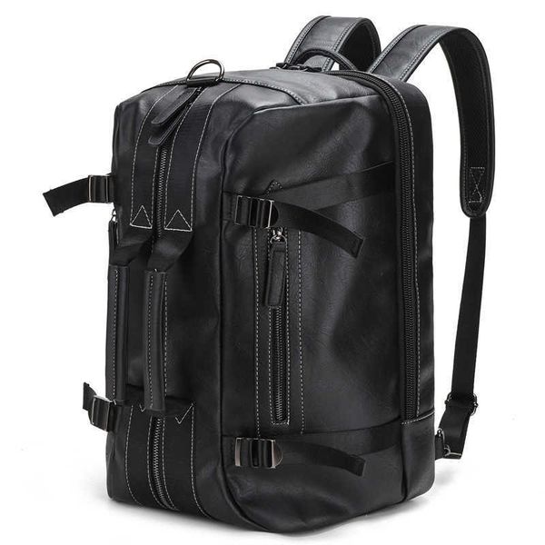 

2022 new men's large bag large capacity pu leather men's backpack computer bag portable diagonal backpack