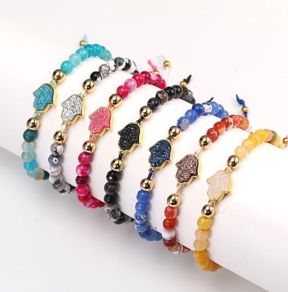 

resin hamsa hand charm bracelet natural stone 6mm agate bead bracelets with card handmade woven rope chain bangle for women jewelr6885702, Black