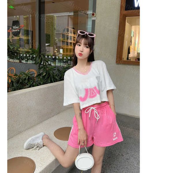 

23ss casual suit women shorts sets womens designer clothing letter ribbon splicing v-neck logo printed short-sleeved t-shirt elastic waist s, White