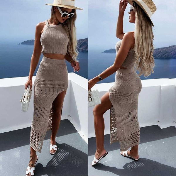 

2023 new women's summer short split wrap hip half two piece set dress long sleeves dresses woman dressed, Black;gray