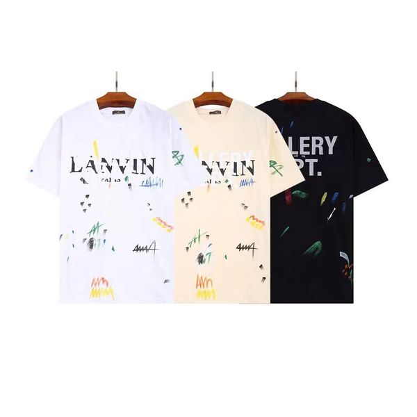 

fog lanvin hand-painted graffiti spray ink short-sleeved t-shirts for men and women, designer t-shirts, White;black