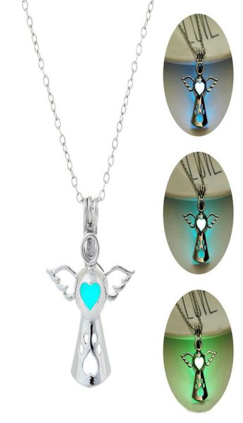 

luxury luminous angel wings pendant glow in the dark open cage locket charm chains for women men fashion jewelry in bulk4773842, Silver