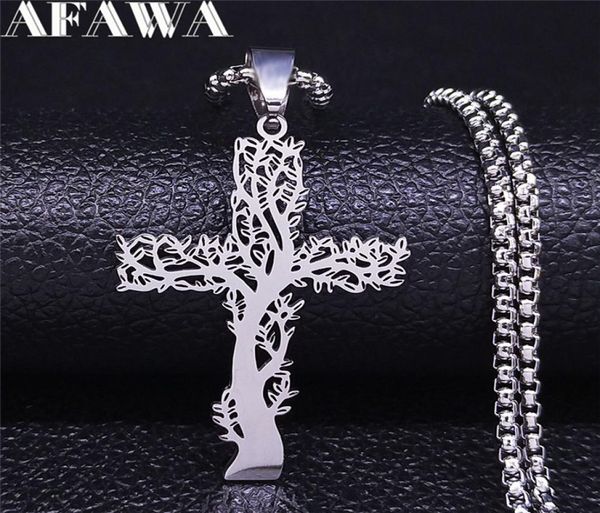 

fashion jewelrynecklace stainless steel tree of life cross pendant necklace silver color men women aesthetic necklace jewelry arbo8729659