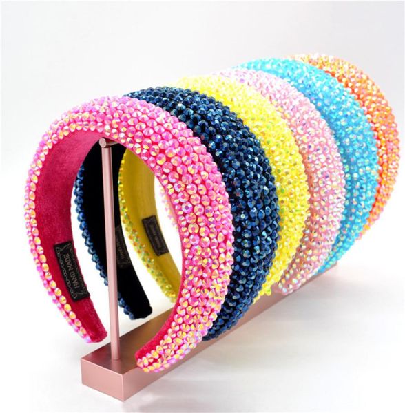 

full crystal beaded wide headband colorful rhinestone hair hoop women girl princess sparkly padded hairband headdress8514460, Slivery;white