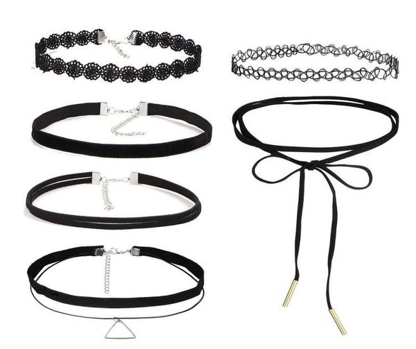 

10pcsset zircon gothic punk style velvet tattoo lace choker long black choker collar necklace pendant jewelry women party gift4624195, Silver