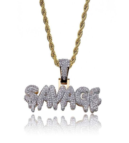 

men iced out savage letters pendant necklace gold color plated micro pave cubic zircon hip hop jewelry5620185, Silver