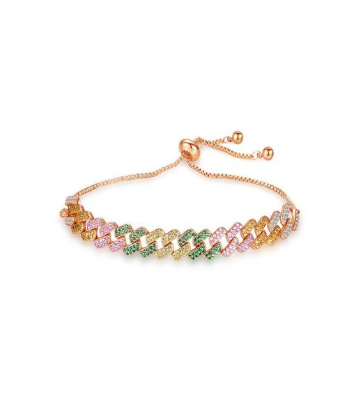 

hip hop tennis pull bracelet full diamond stone cuban chain bling platinum plated adjustable length bangle4337455, Golden;silver