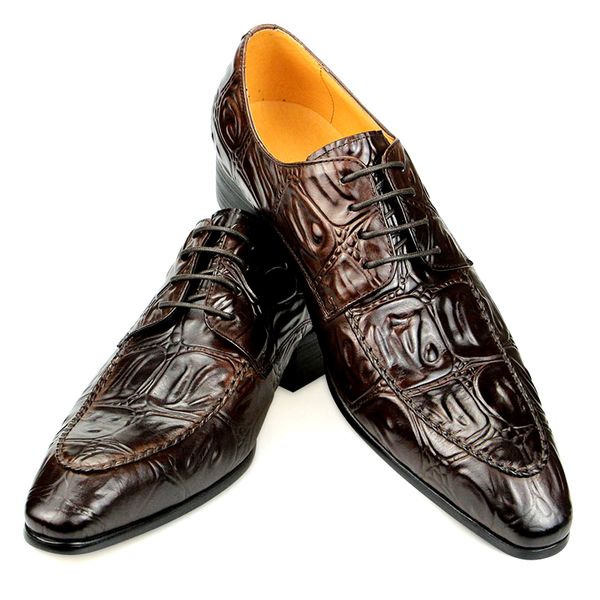 

luxury men leather shoes hand stitched derby crocodile skin prints mens leather casual shoes office dress customized service, Black