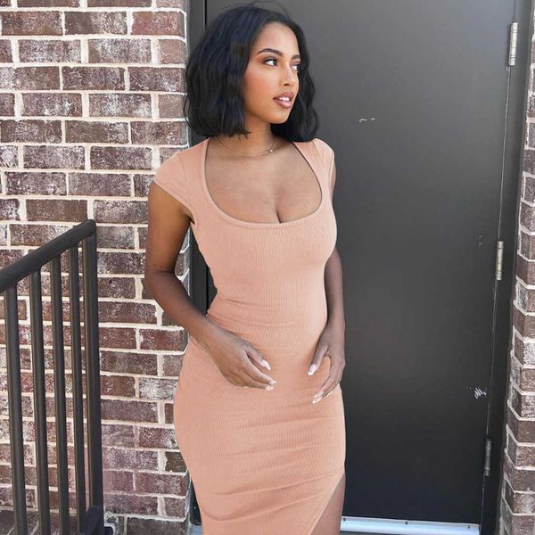 

2023 summer women's new fashion color u neck sleeveless waist wrap hip skirt ins style trendy dress clothing ladies women clothes107, Black;gray