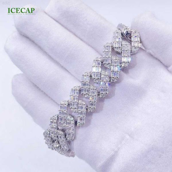 

baguette cut moissanite miami cuban link chain 925 silver platinum hip hop cuban chain bracelet