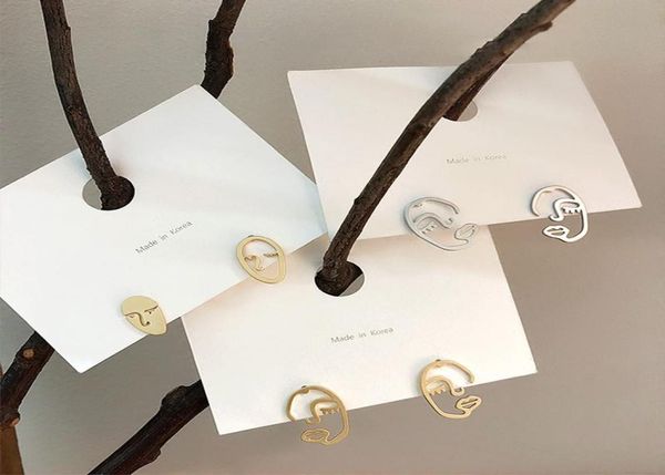 

vintage personality metal hollow face stud earrings jewelry simple metal unique design girls statement earrings accessories1044761, Golden;silver